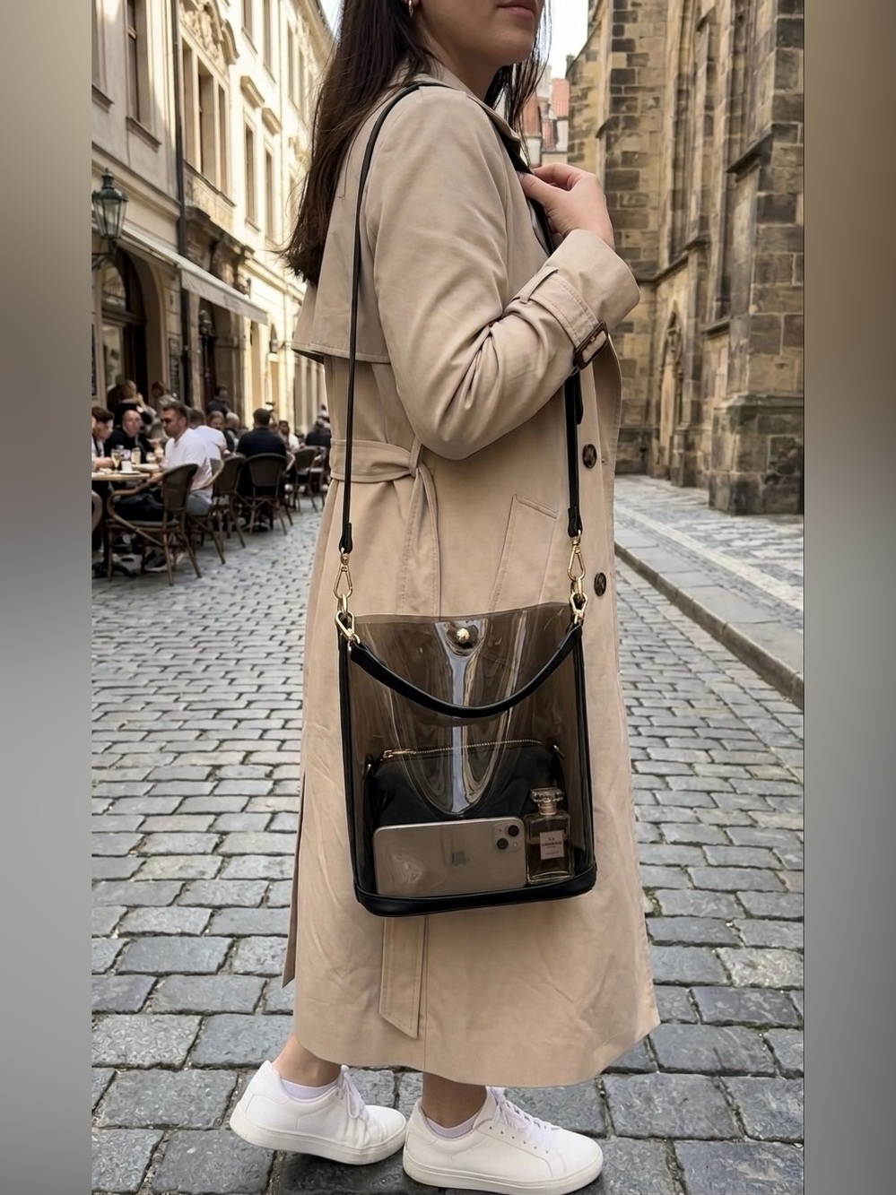 Clear PVC Crossbody Tote with Black Trim